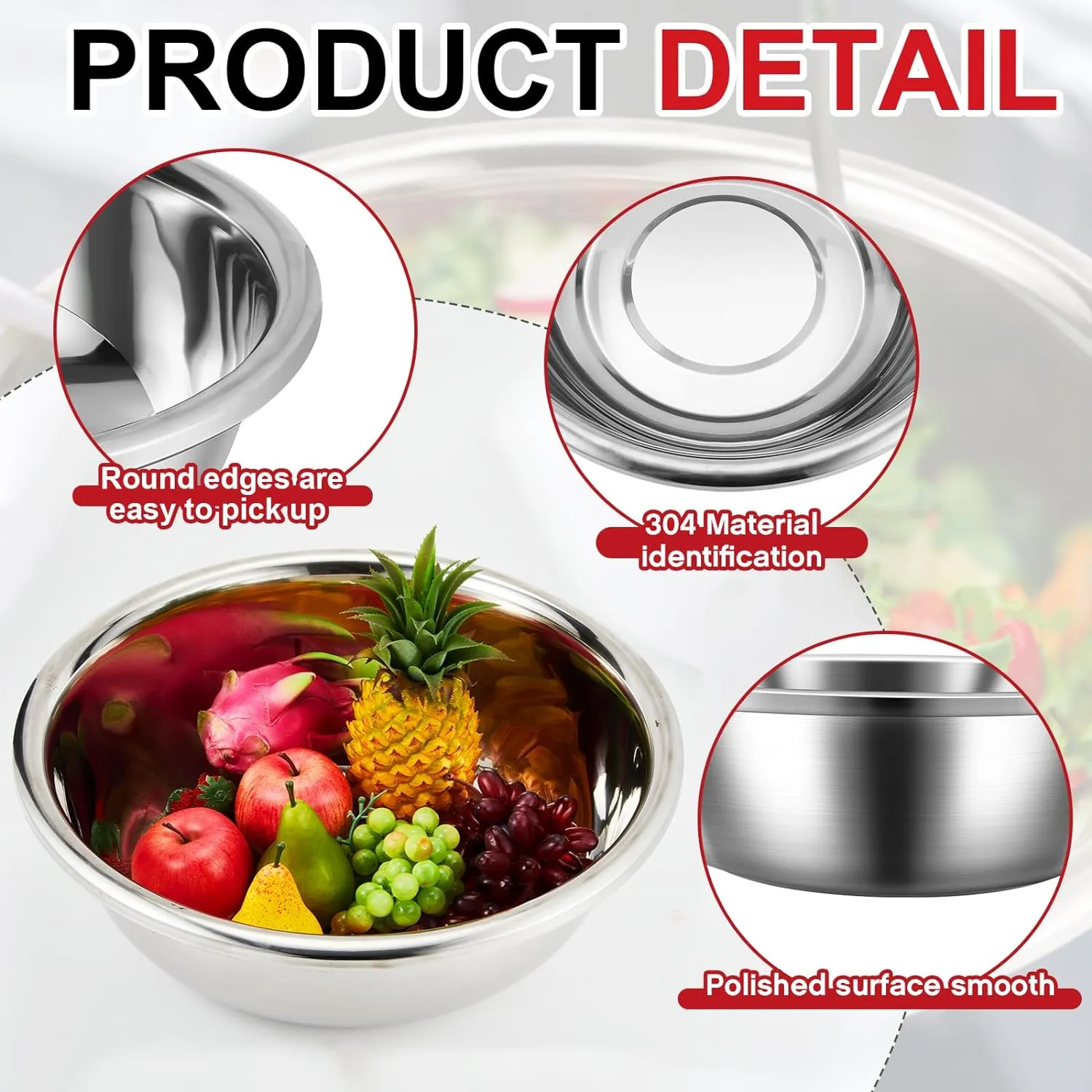 2 Pack Large Mixing Bowl Oversized All Purpose 304 Stainless Steel Polished Mirror Flat Base Metal Bowl for Home or Commercial Prepping Baking Mixing Marinating(13 Qt)