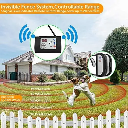 [2019 UPDATED] Wireless Invisible Dog Fence System, Safe Outdoor Electric Beep/Vibration/Shock Collar with Remote, Waterproof and Rechargeable Transmitter and Collar for 2 Dogs - Small Medium or Large
