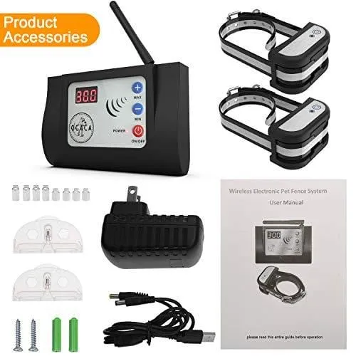 [2019 UPDATED] Wireless Invisible Dog Fence System, Safe Outdoor Electric Beep/Vibration/Shock Collar with Remote, Waterproof and Rechargeable Transmitter and Collar for 2 Dogs - Small Medium or Large