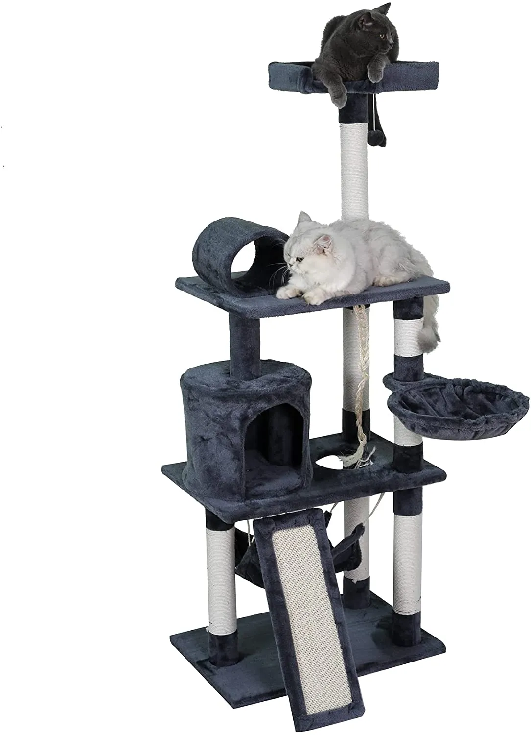 57” Cat Tree Tower for Indoor Cats Stand House Furniture, Multi-fun Kittens Activity Cat Condo with Hammock Cat Scratcher Plush Perch for Play Rest