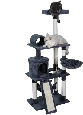 57” Cat Tree Tower for Indoor Cats Stand House Furniture, Multi-fun Kittens Activity Cat Condo with Hammock Cat Scratcher Plush Perch for Play Rest