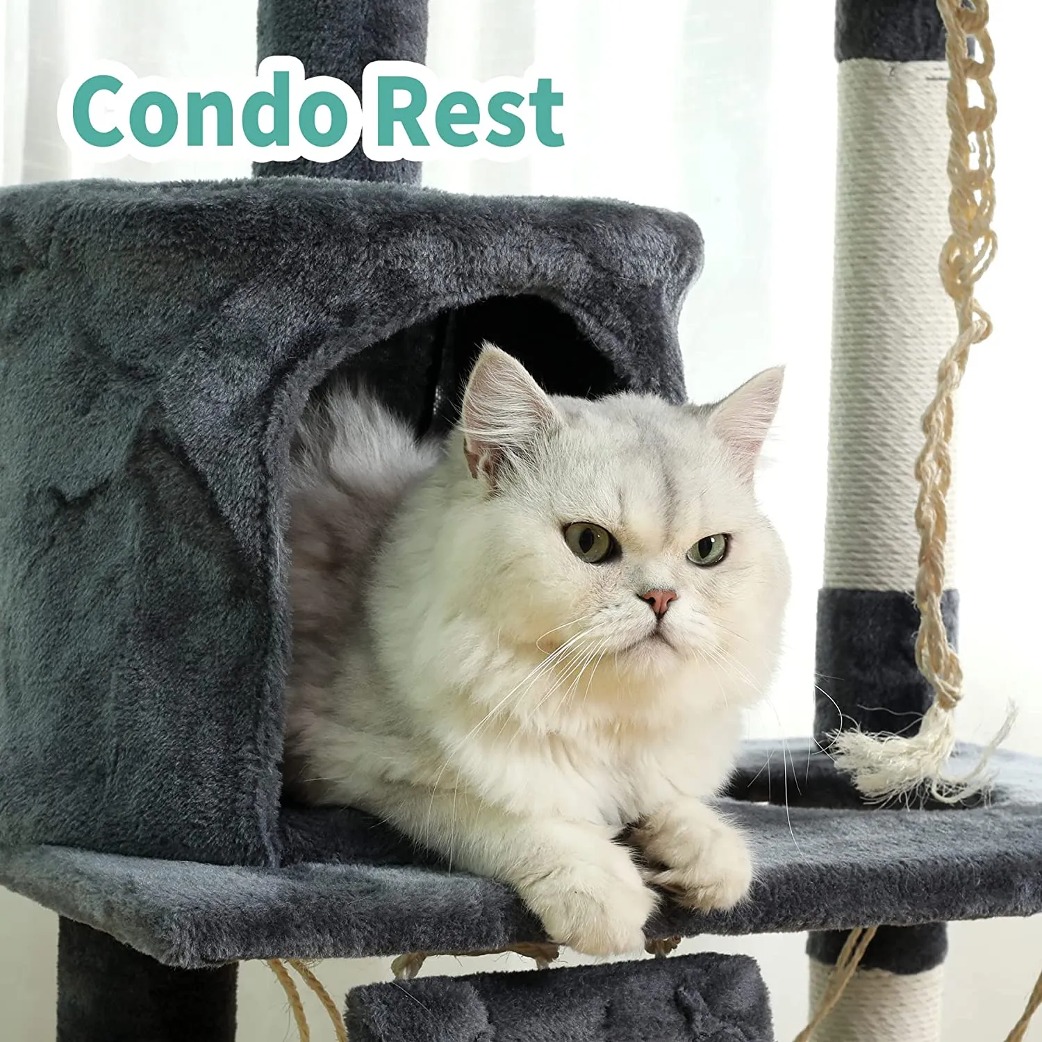 57” Cat Tree Tower for Indoor Cats Stand House Furniture, Multi-fun Kittens Activity Cat Condo with Hammock Cat Scratcher Plush Perch for Play Rest