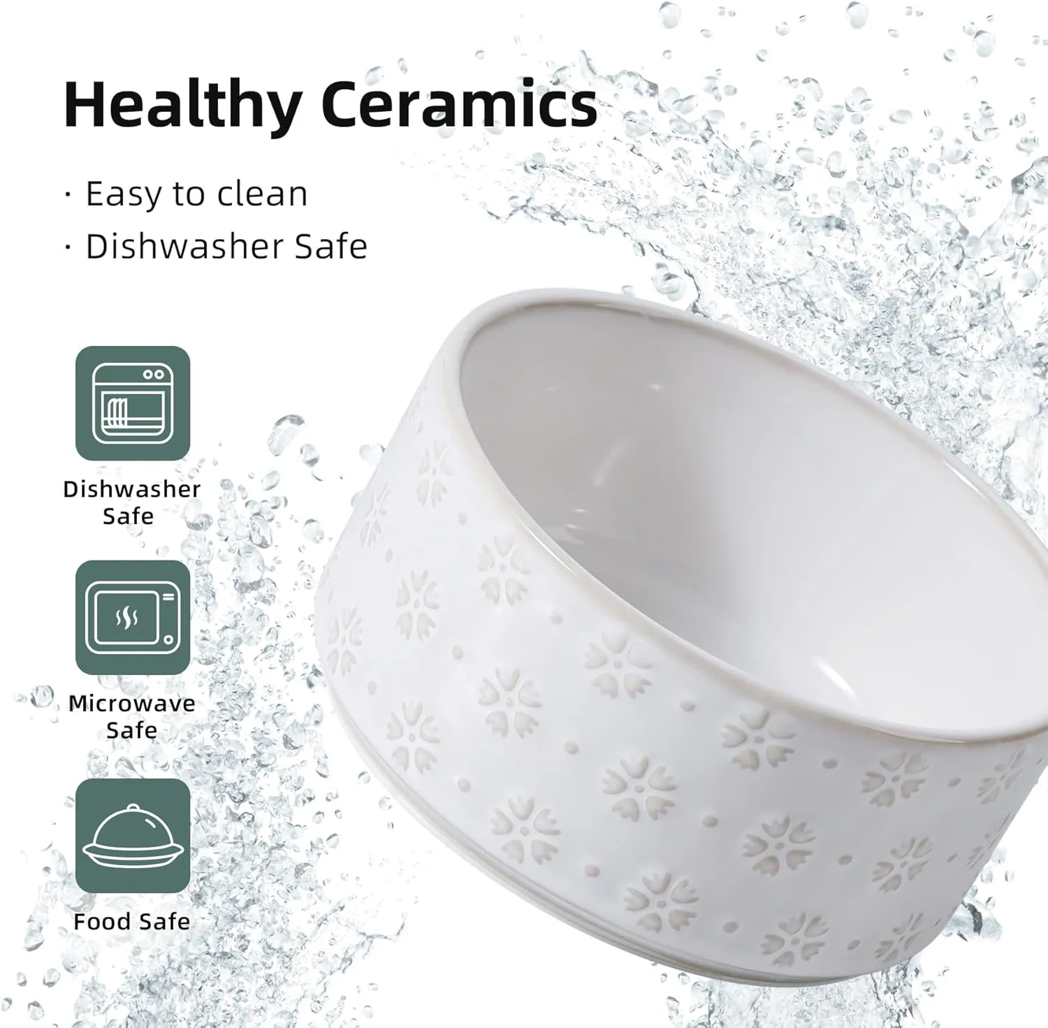 6.1inch Ceramic Raised Double Bowls Set with Acacia Wood Stand, 2 Heights Elevated, Food & Water Bowls for Small Breed Dogs, Weighted Dog Dishes, Pet Bowl(27oz, Arctic White)