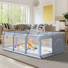 74" 50" Large Baby Playpen, Baby Playard for Babies and Toddlers, Baby Fence Play Pens for Indoor & Outdoor, Sturdy Safety Play Yard with Soft Breathable Mesh, Anti-Fall, Grey