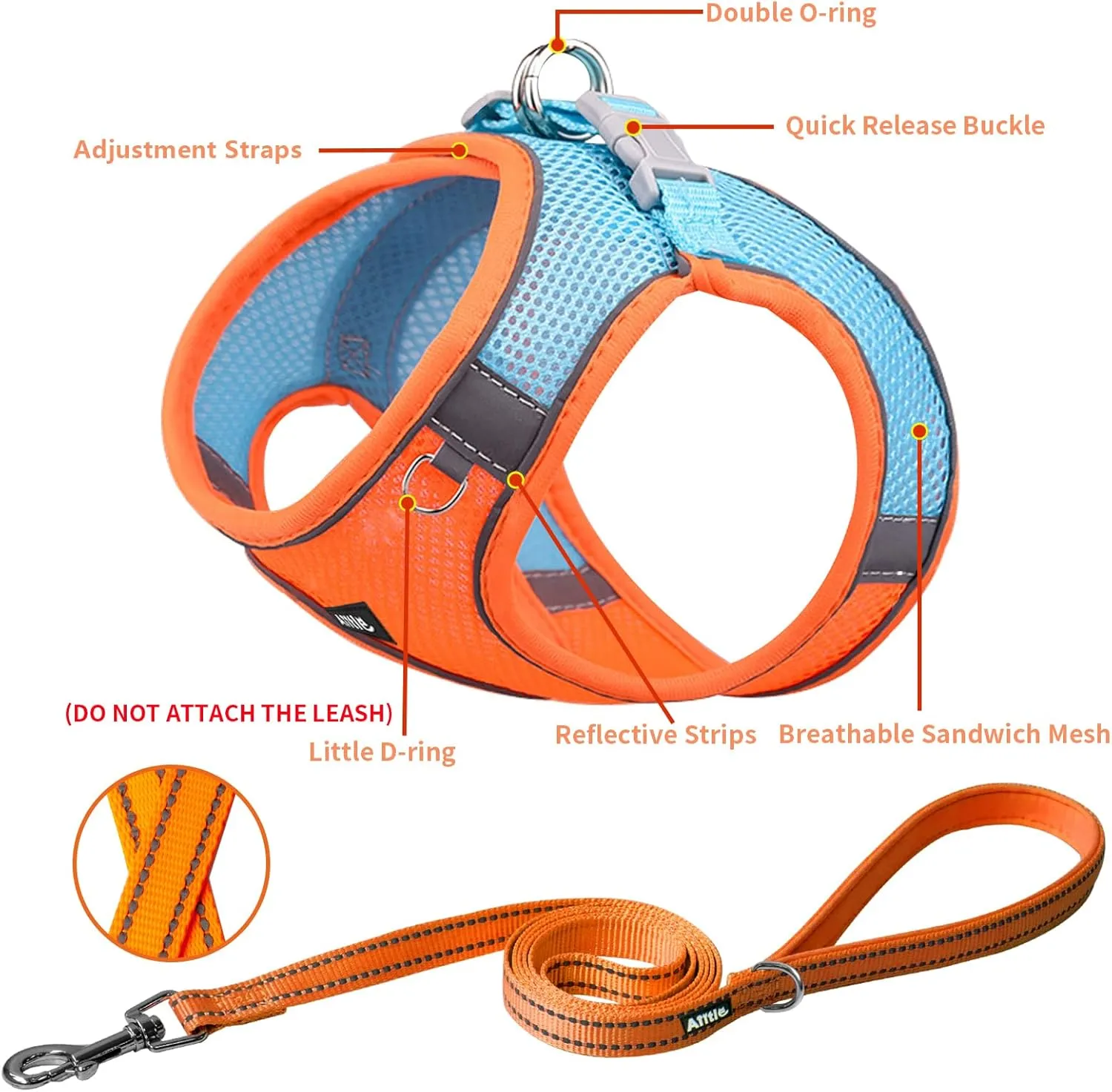 AIITLE Escape Proof Dog Harness - Step in Adjustable Dog Harness No Choke Over with Breathable Mesh and Quick-Release Buckle for Spring- Outdoor Walking, Camping, Training for Medium Dogs Orange XL