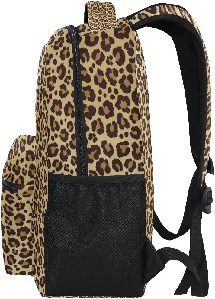 ALAZA Animal Leopard Print Brown Stylish Backpack Purse for Women Girls Kids School Personalized Laptop iPad Tablet Travel School Bag with Multiple Pockets