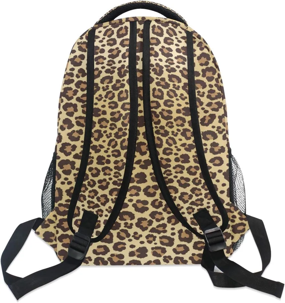 ALAZA Animal Leopard Print Brown Stylish Backpack Purse for Women Girls Kids School Personalized Laptop iPad Tablet Travel School Bag with Multiple Pockets