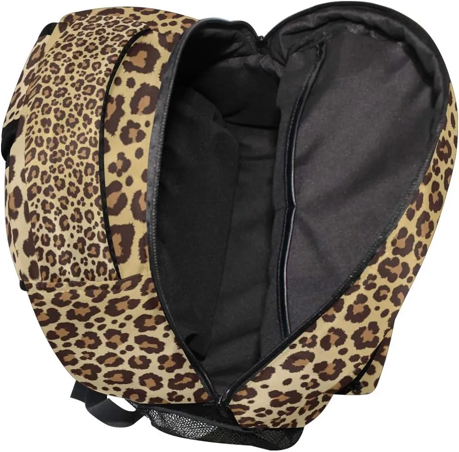 ALAZA Animal Leopard Print Brown Stylish Backpack Purse for Women Girls Kids School Personalized Laptop iPad Tablet Travel School Bag with Multiple Pockets