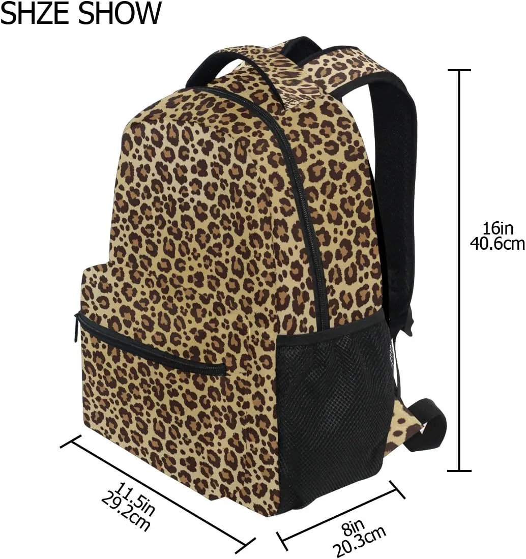 ALAZA Animal Leopard Print Brown Stylish Backpack Purse for Women Girls Kids School Personalized Laptop iPad Tablet Travel School Bag with Multiple Pockets