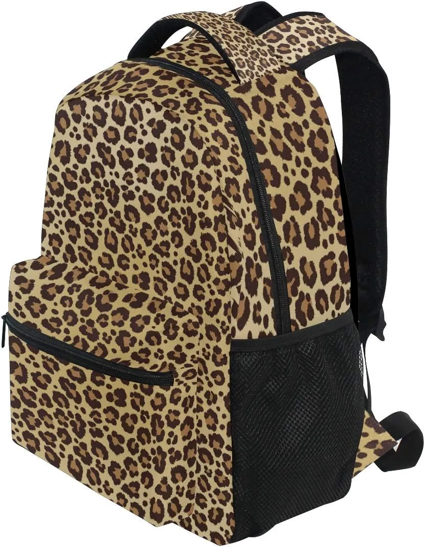 ALAZA Animal Leopard Print Brown Stylish Backpack Purse for Women Girls Kids School Personalized Laptop iPad Tablet Travel School Bag with Multiple Pockets