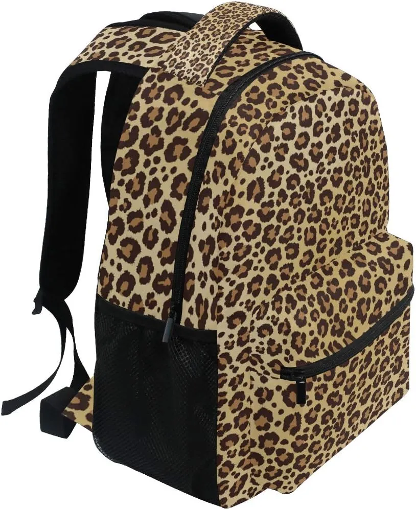 ALAZA Animal Leopard Print Brown Stylish Backpack Purse for Women Girls Kids School Personalized Laptop iPad Tablet Travel School Bag with Multiple Pockets