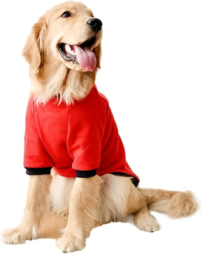 ANIAC Fall Sweater for Medium Dog Girl Boy, Red Big Shirt With Sleeves, Basic Hoodies, Warm Pet Clothes for Large Breeds 44-55 LB (5XL, Red)