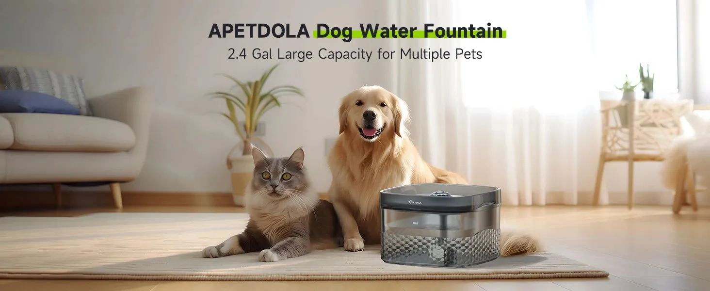APETDOLA Large Capacity Pet Water Fountain - Ultra-Quiet Pump, Ideal for Multi-Pet Households