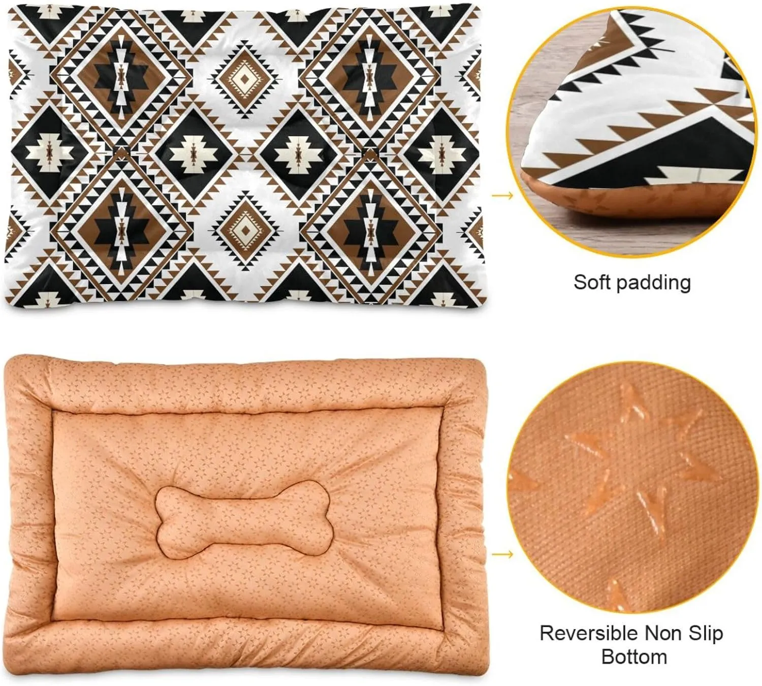 Aztec Navajo Pet Bed Mat for Dog Cat Crate Pad Non-Slip Bottom Design Washable Cushion Padding Pet Sleeping Bed, 36"x24"
