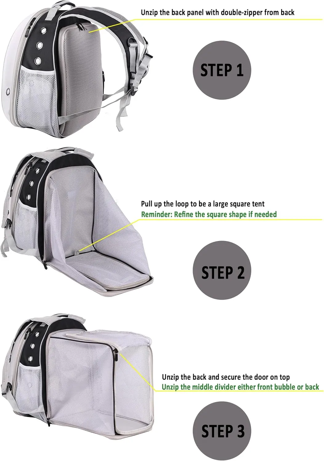 Back Extension Pet Backpack Carrier for Cat and Small Puppy up to 13 Pounds, Clear Space Capsule Astronaut Transparent Bubble Window Backpack to Carry and Transport Cat to Vet and Traveling