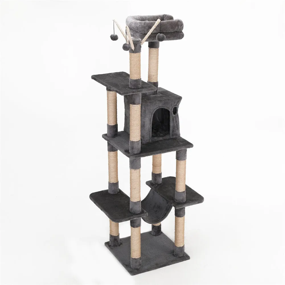 BEESCLOVER Cat Tree Toy Plush Indoor Multistory Cat Tree Toys Cat Climbing Frame Toy Grey