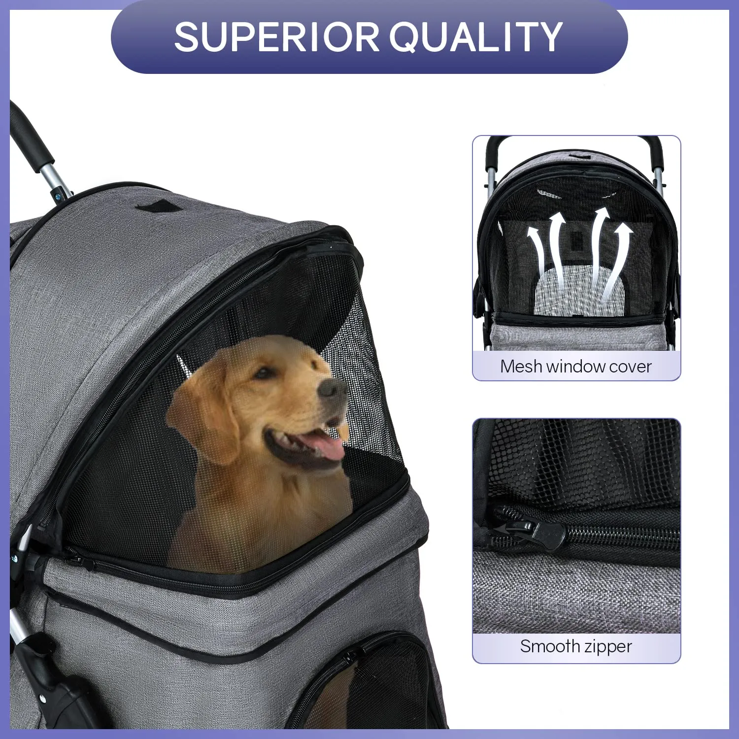 BestPet 4Wheels Pet Dog Stroller for Folding Lightweight Cat Travel Stroller with Cup Holder,Grey