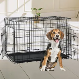 BLKMTY Foldable Dog Crate Wire Metal Dog Cage Large 30" Dog Kennel w/Divider Panel Double-Door Animal Segregation Cage Pet Crate w/Tray Dog Crates Indoor Outdoor Travel Camping Pet Playpen