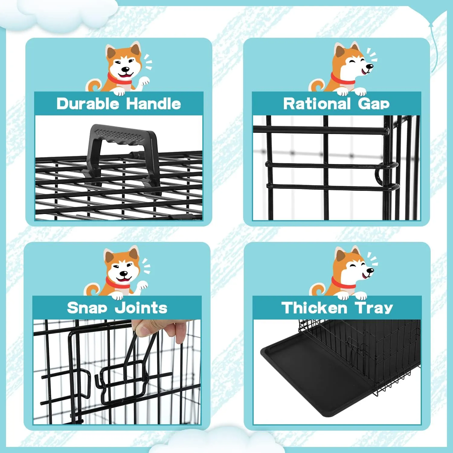 BLKMTY Foldable Dog Crate Wire Metal Dog Cage Large 30" Dog Kennel w/Divider Panel Double-Door Animal Segregation Cage Pet Crate w/Tray Dog Crates Indoor Outdoor Travel Camping Pet Playpen