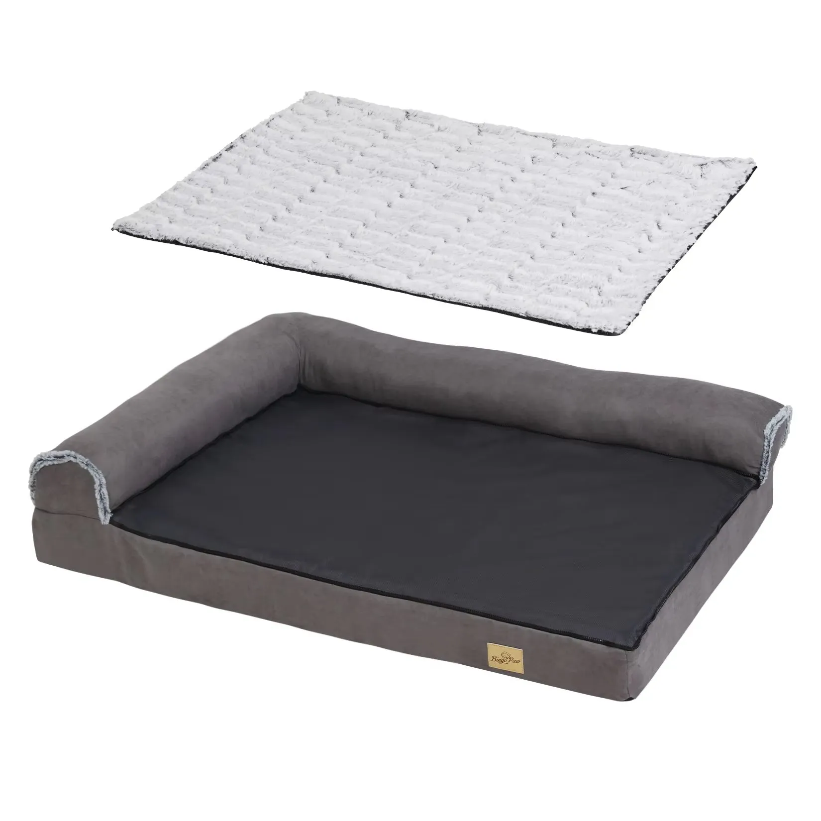 Bolster Dog Bed for Extra Large Dogs, Memory Foam Orthopedic L-Shape Dog Beds with Removable Washable Cover Cozy Plush Dog Sofa
