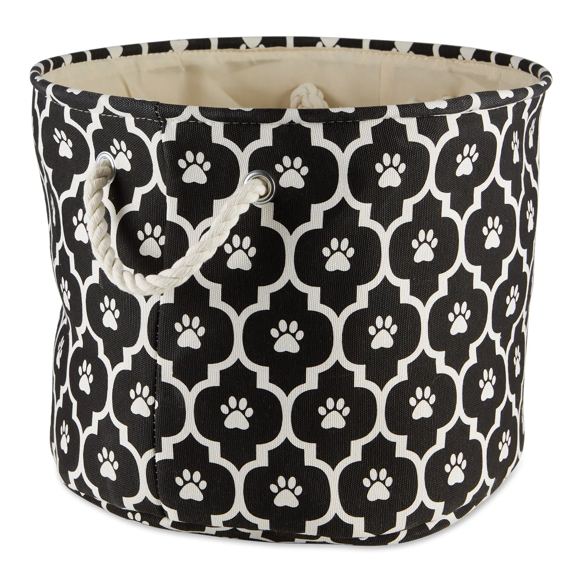 Bone Dry Pet Storage Bin, Lattice Paw Print, Black, Large Round - 18x15"