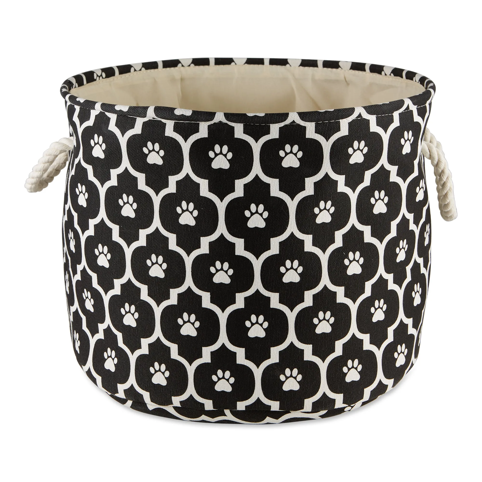 Bone Dry Pet Storage Bin, Lattice Paw Print, Black, Large Round - 18x15"