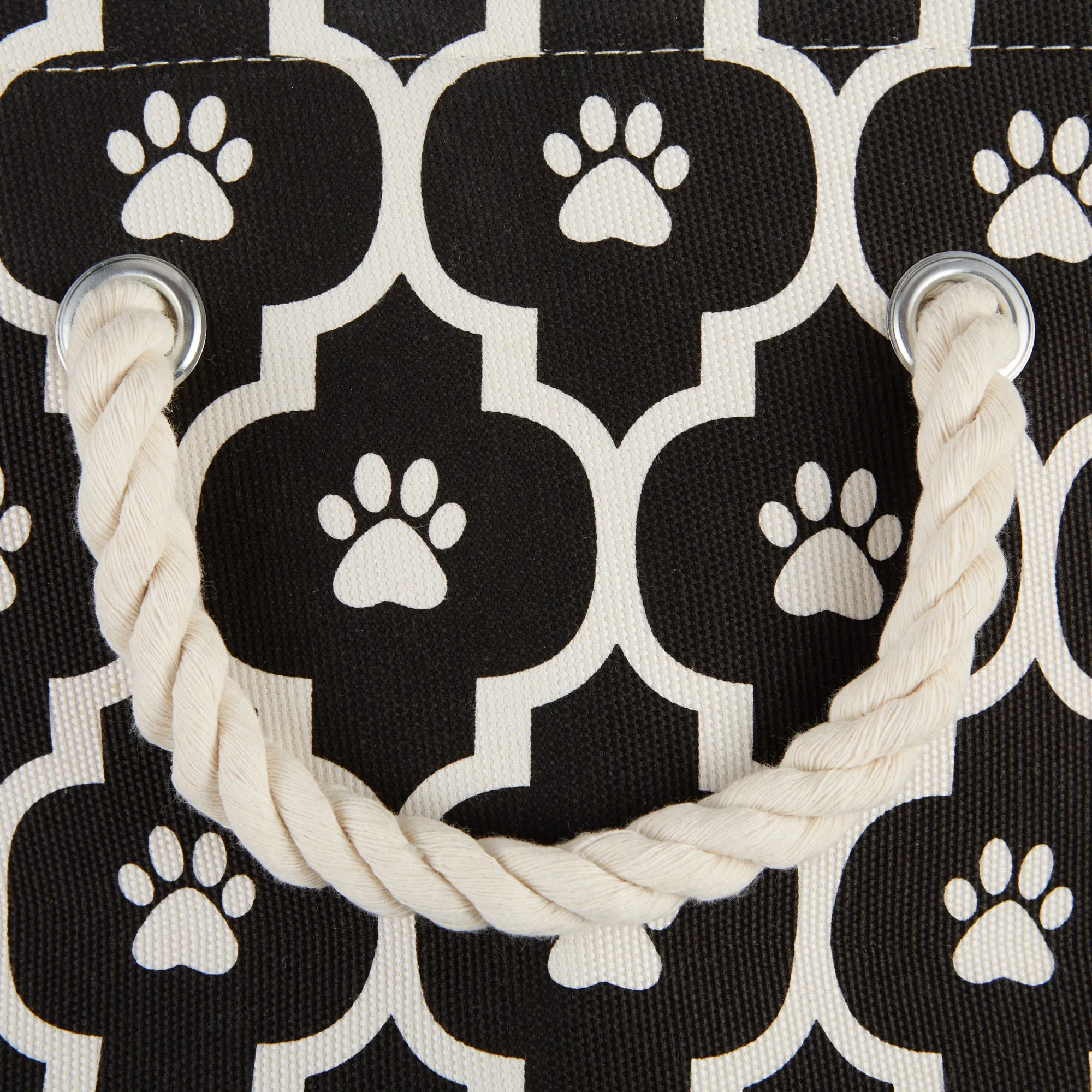 Bone Dry Pet Storage Bin, Lattice Paw Print, Black, Large Round - 18x15"