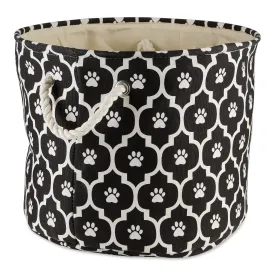 Bone Dry Pet Storage Bin, Lattice Paw Print, Black, Large Round - 18x15"
