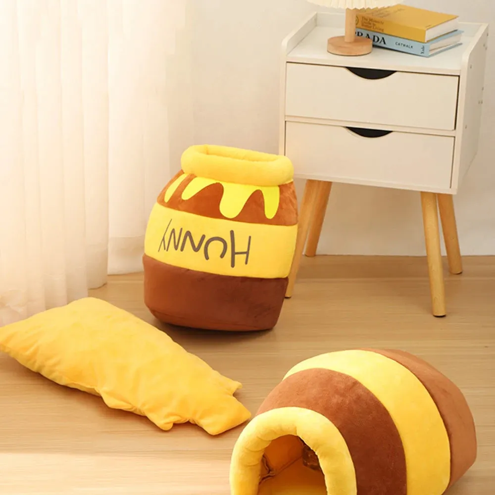 Cat Bed House | Removable Plush Mat & Four Seasons Cushion Basket | Honey Jar Shape | Machine Washable Pet Accessories