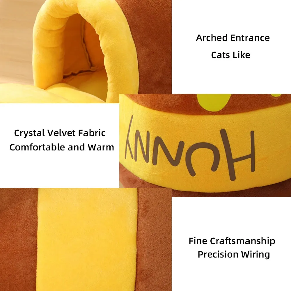 Cat Bed House | Removable Plush Mat & Four Seasons Cushion Basket | Honey Jar Shape | Machine Washable Pet Accessories