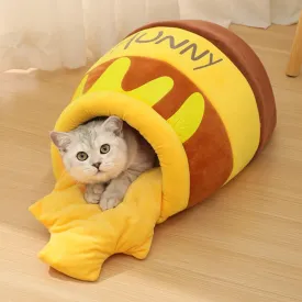 Cat Bed House | Removable Plush Mat & Four Seasons Cushion Basket | Honey Jar Shape | Machine Washable Pet Accessories