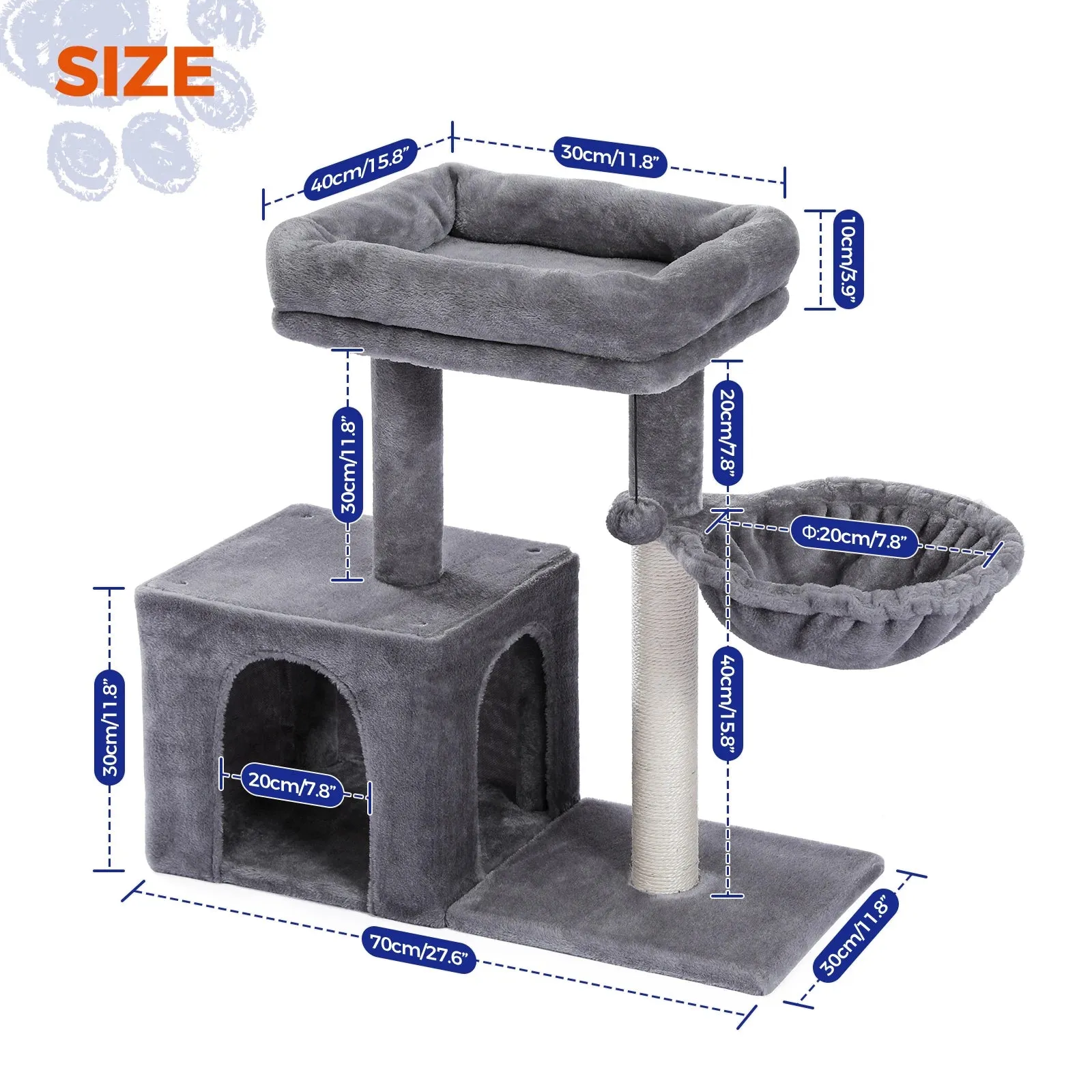 Cat Tree Small Cat Tower Cat Condo for Indoor Cats with Sisal Covered Scratching Post, Deep Hammock for Kittens and Small Cats