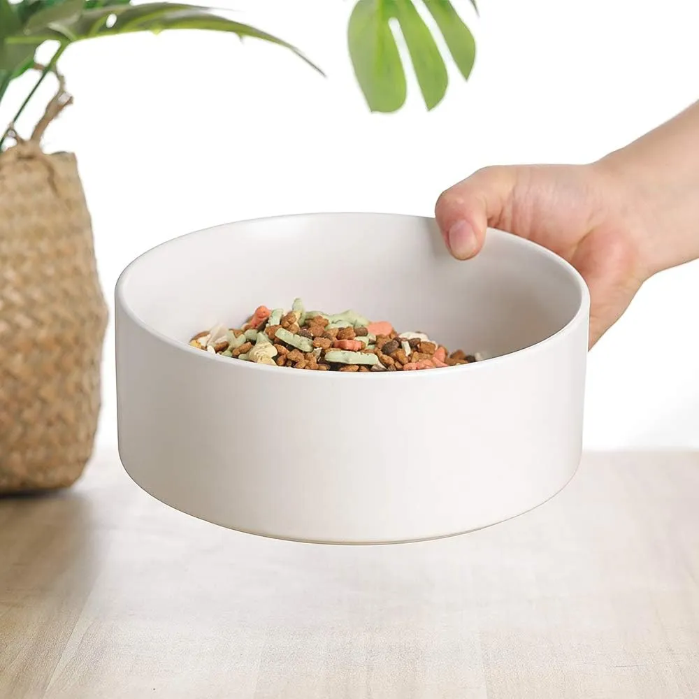 Ceramic Dog Bowl - Cat Dog Bowls with Non Slip Wood Stand - No Spill Pet Dish for Food Water Feeding Extra High Capacity (8 Cup-Suitable for Large Sized Dog)