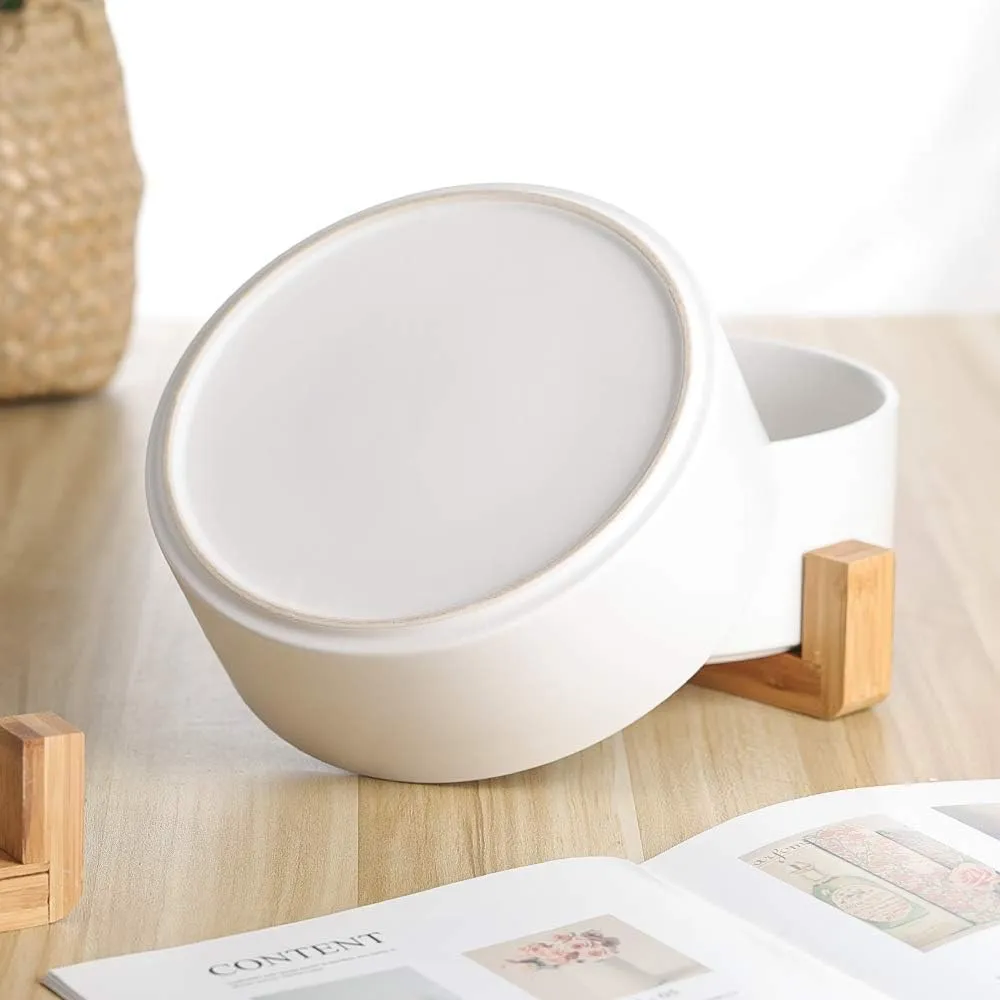 Ceramic Dog Bowl - Cat Dog Bowls with Non Slip Wood Stand - No Spill Pet Dish for Food Water Feeding Extra High Capacity (8 Cup-Suitable for Large Sized Dog)