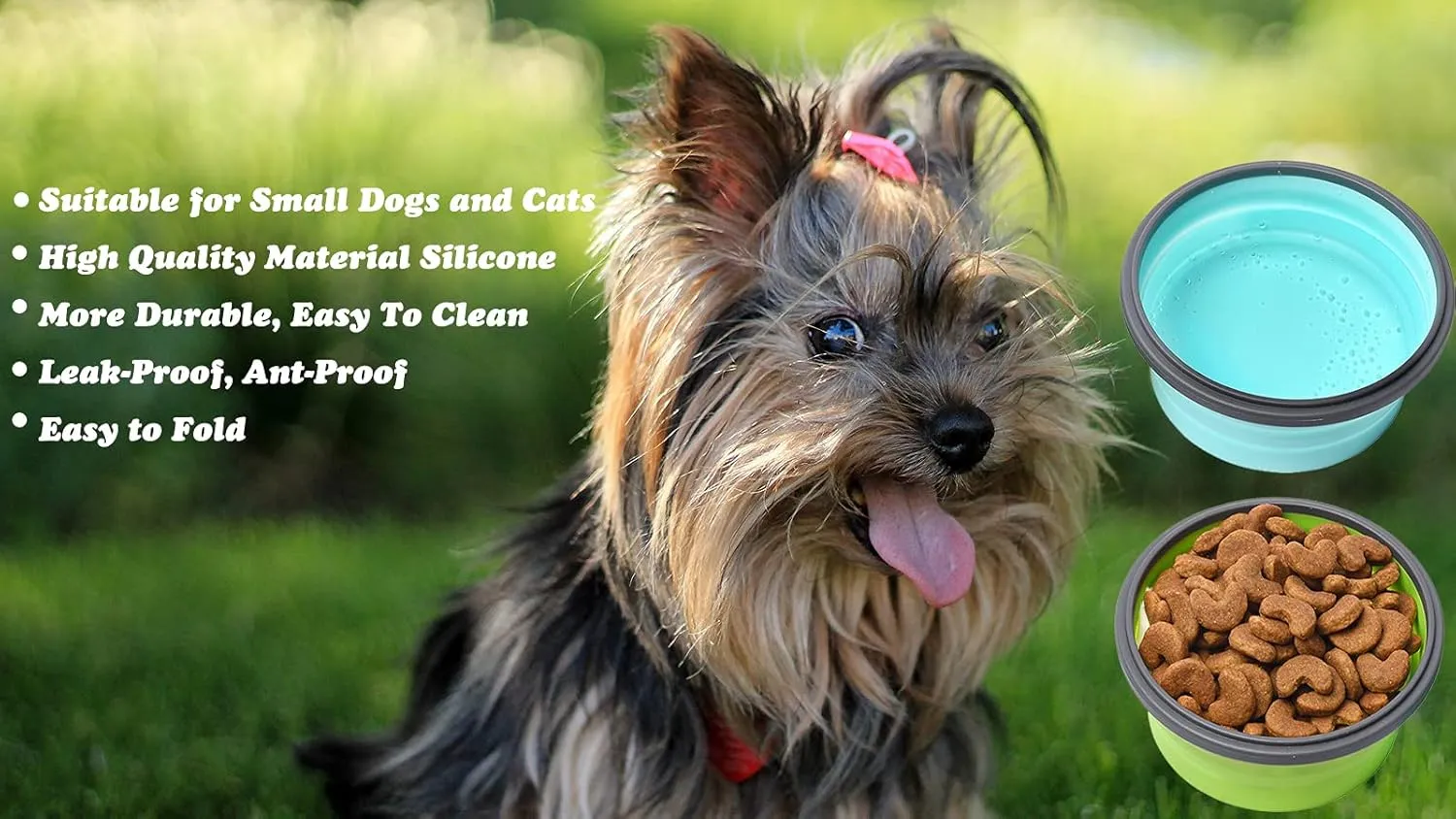 Collapsible Dog Bowls with Lids, 2 Pack Travel Dog Bowls for Small Size Dogs, Silicone Portable Dog Food Bowls Water Cup Cat Bowls Dish for Camping Traveling Walking, 12 oz 350ml