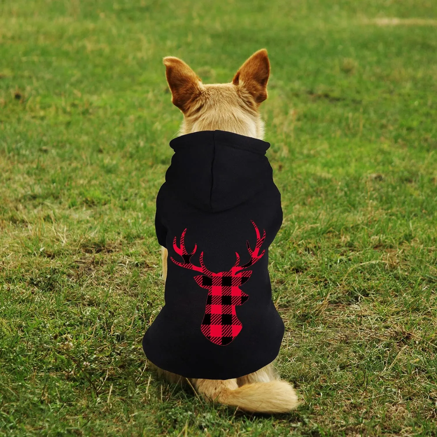 Dog Hoodie Sweater for Dogs Buffalo Plaid Pet Clothes Dog Hooded Sweatshirt Warm and Soft Cozy(Reindeer&XXL)