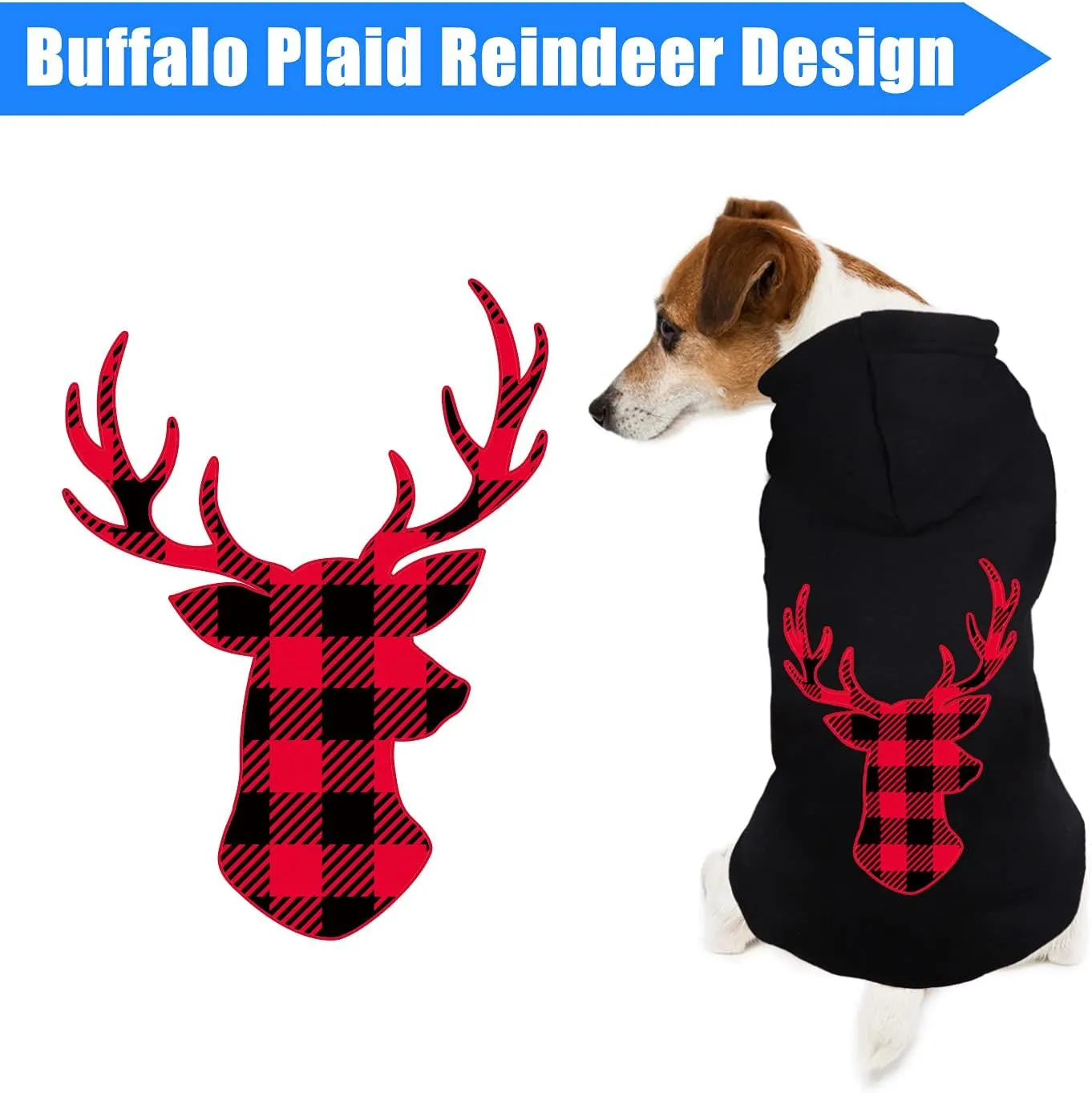 Dog Hoodie Sweater for Dogs Buffalo Plaid Pet Clothes Dog Hooded Sweatshirt Warm and Soft Cozy(Reindeer&XXL)