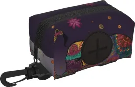 Dog Poop Bag Holder For Leash, Lightweight Dispenser For Pet Waste Bags Colorful Tribal Floral Elephant Puppy Potty Carrier Small Doggy Zipper Pouch With Carabiner Clip