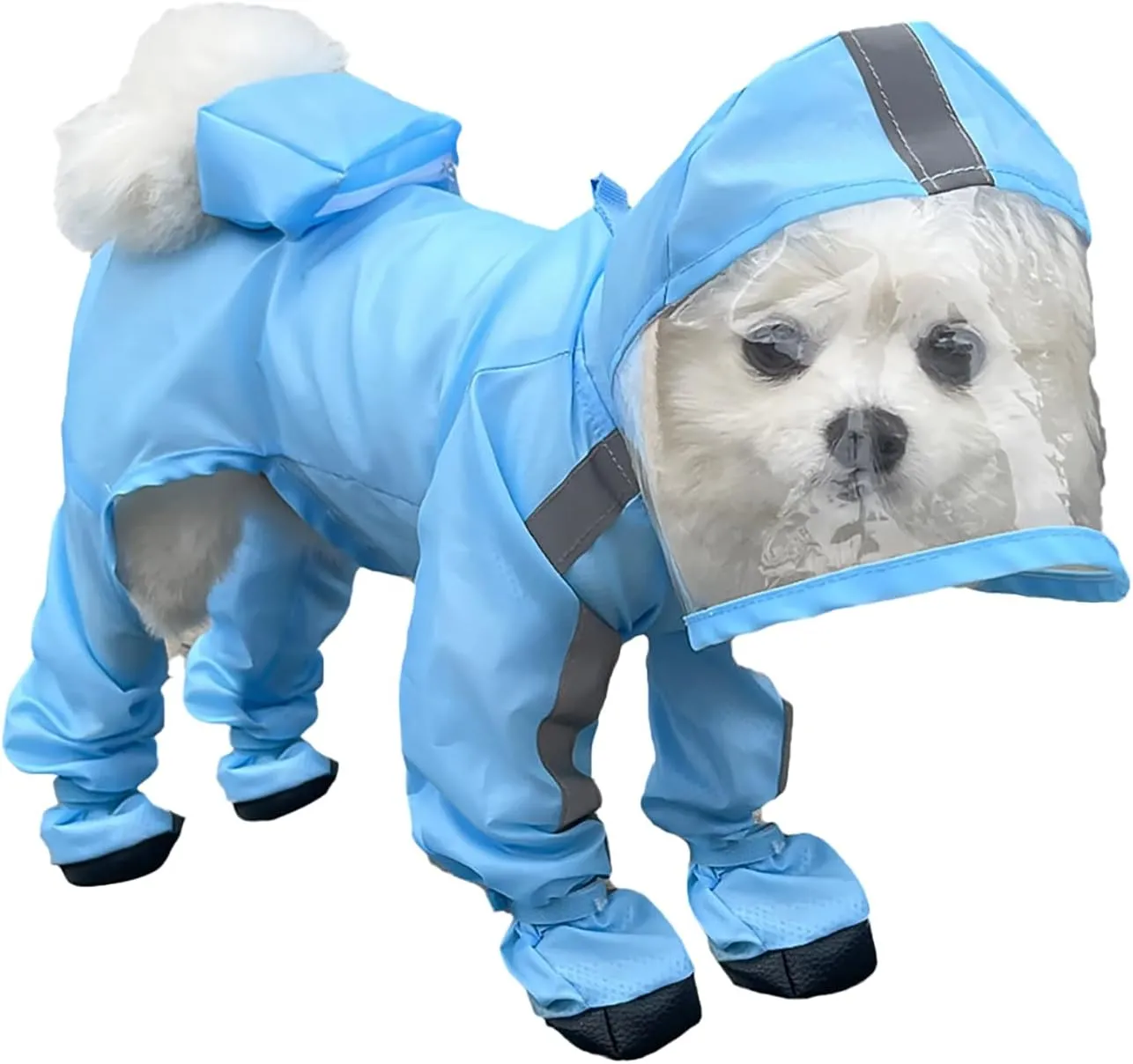 Dog Raincoat with Hood, Waterproof Full-Coverage Reflective Rain Jacket with Leash Quick-Drying Rain Poncho and Shoes for Small Medium Large Dogs,Blue,S