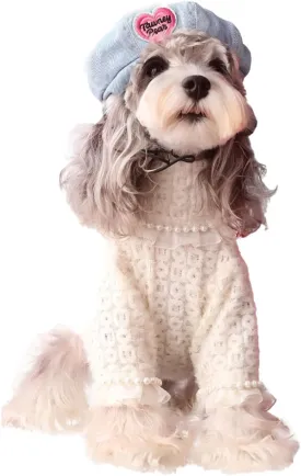 Dog Sweater for Medium to Large Dogs, Girl Soft Winter Knit Pet Clothes with Faux Pearl and Lace Pullover Warm Dog Outfit for Poodle, Elegant Apparel for Cold Weather XL