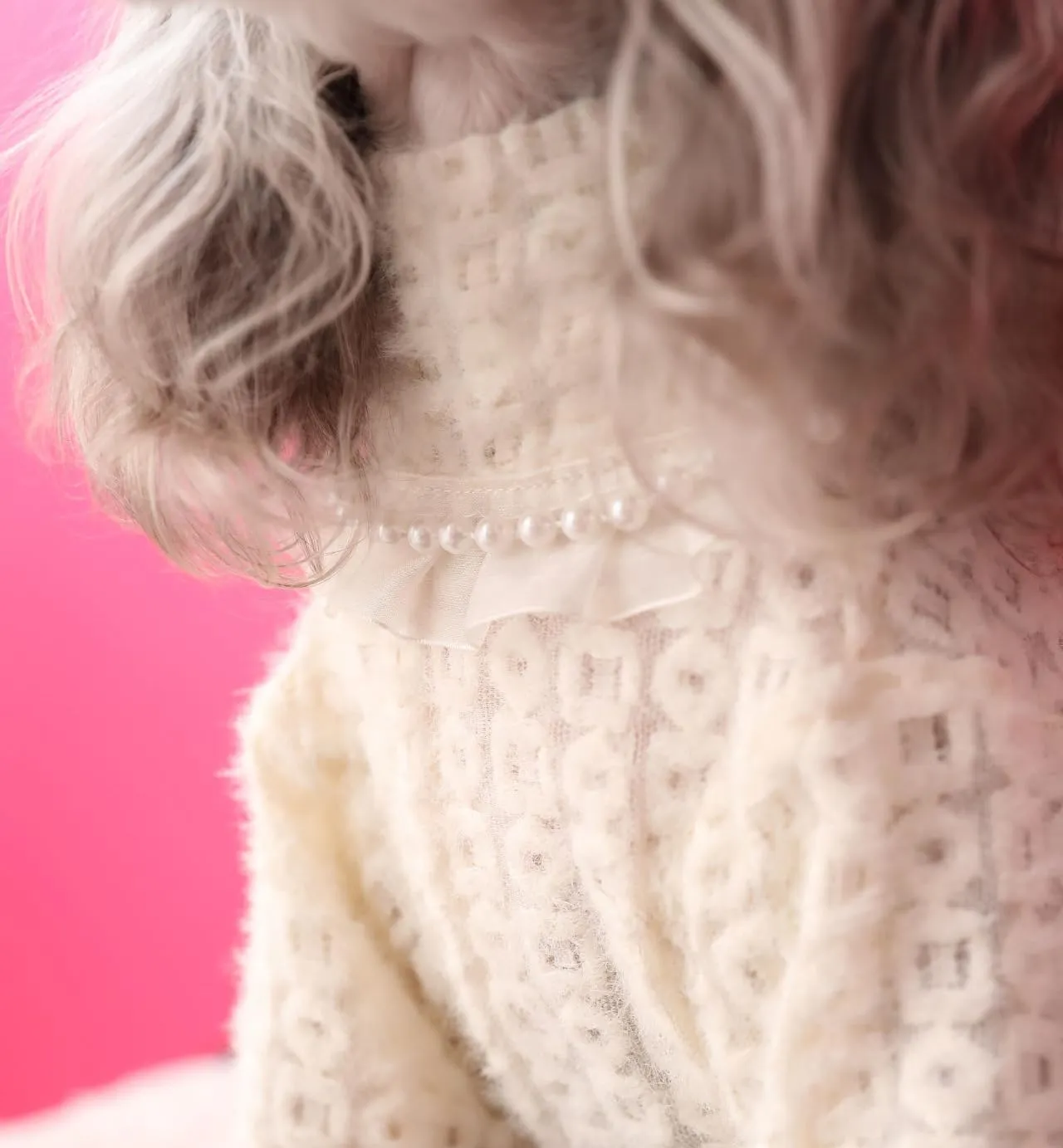 Dog Sweater for Medium to Large Dogs, Girl Soft Winter Knit Pet Clothes with Faux Pearl and Lace Pullover Warm Dog Outfit for Poodle, Elegant Apparel for Cold Weather XL