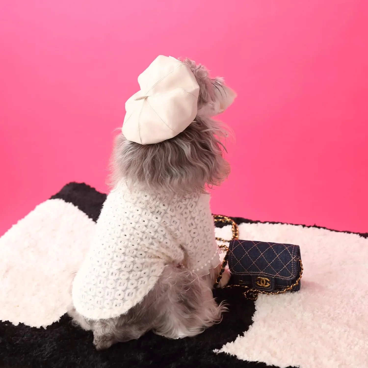 Dog Sweater for Medium to Large Dogs, Girl Soft Winter Knit Pet Clothes with Faux Pearl and Lace Pullover Warm Dog Outfit for Poodle, Elegant Apparel for Cold Weather XL