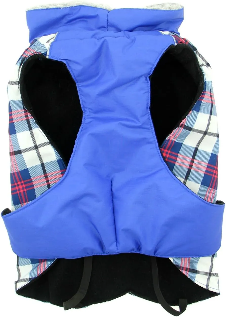 Doggie Design Alpine All Weather Dog Sport Parka Coat - Royal Blue Plaid Size XL