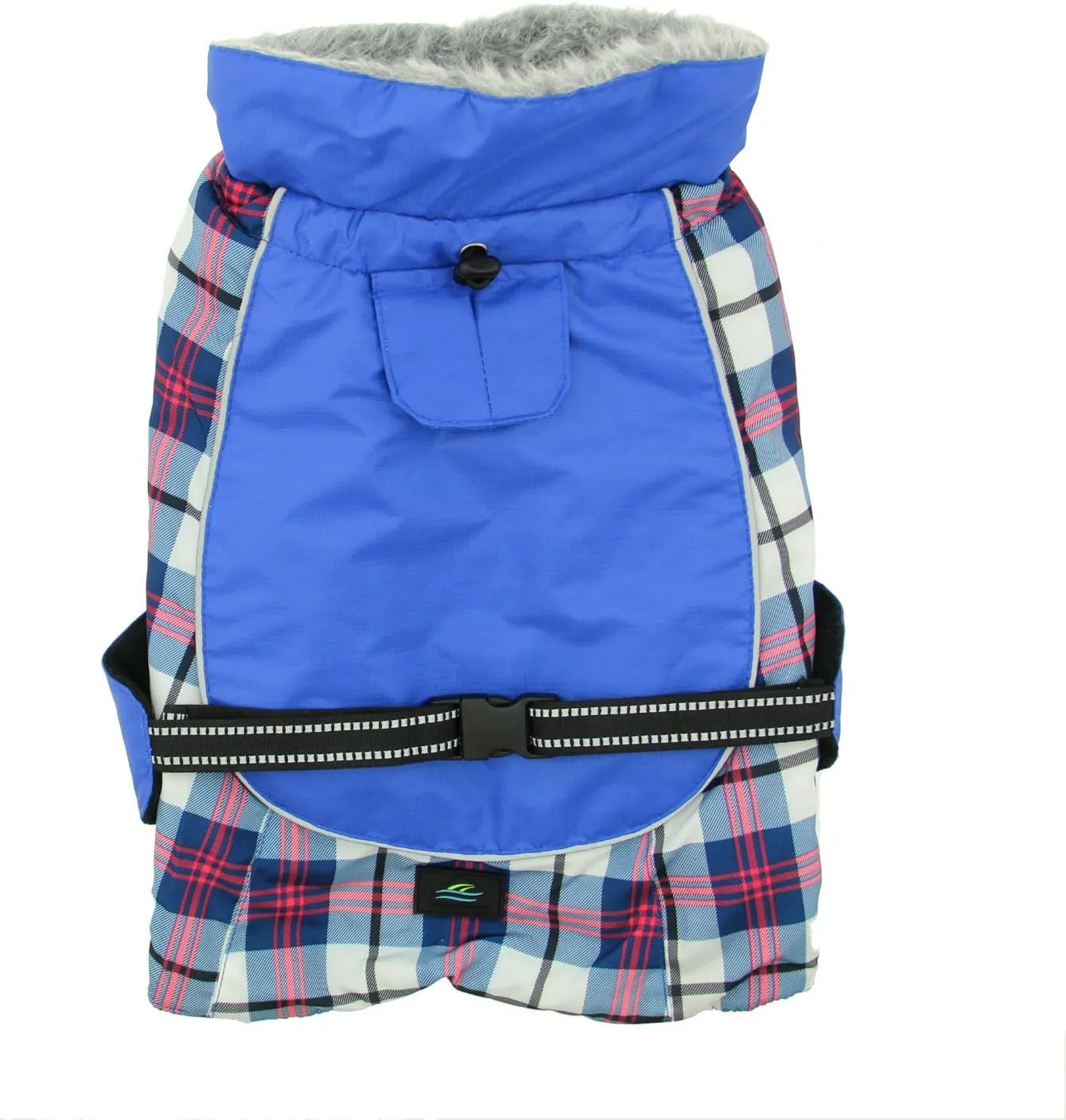 Doggie Design Alpine All Weather Dog Sport Parka Coat - Royal Blue Plaid Size XL