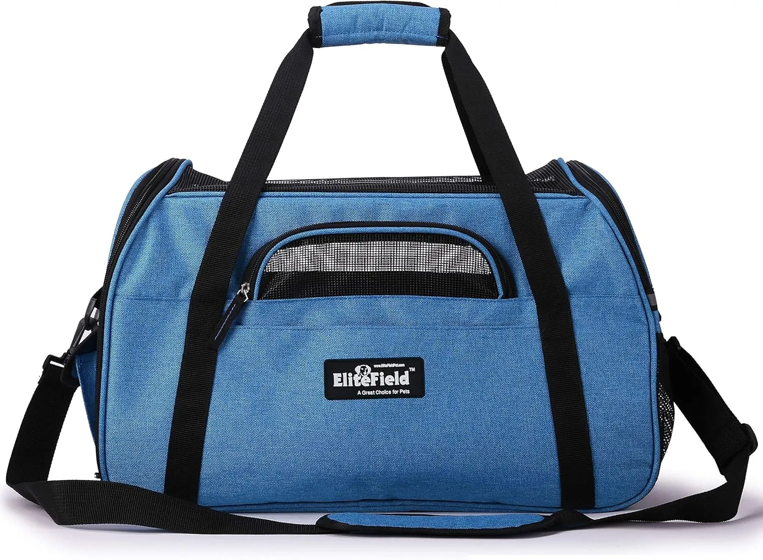 EliteField Soft Sided Pet Carrier (3 Year Warranty, Airline Approved), Multiple Sizes and Colors Available (17" L x 9" W x 12" H, Sapphire Blue)