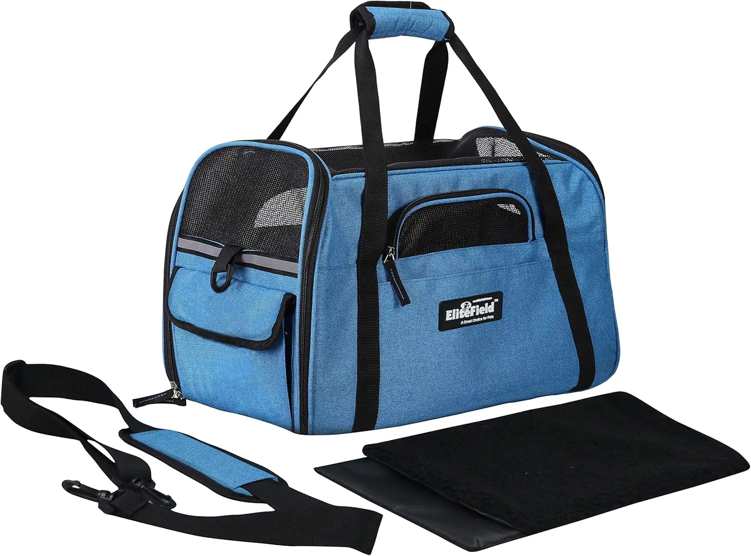 EliteField Soft Sided Pet Carrier (3 Year Warranty, Airline Approved), Multiple Sizes and Colors Available (17" L x 9" W x 12" H, Sapphire Blue)
