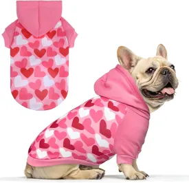 EXPAWLORER Dog Hoodie,Soft Valentine Day Dog Sweater,Winter Autumn Fleece Sweatshirt with Cute Heart Pattern,Pet Clothes Outfits for Puppy,Cat, Small Medium Large Dogs