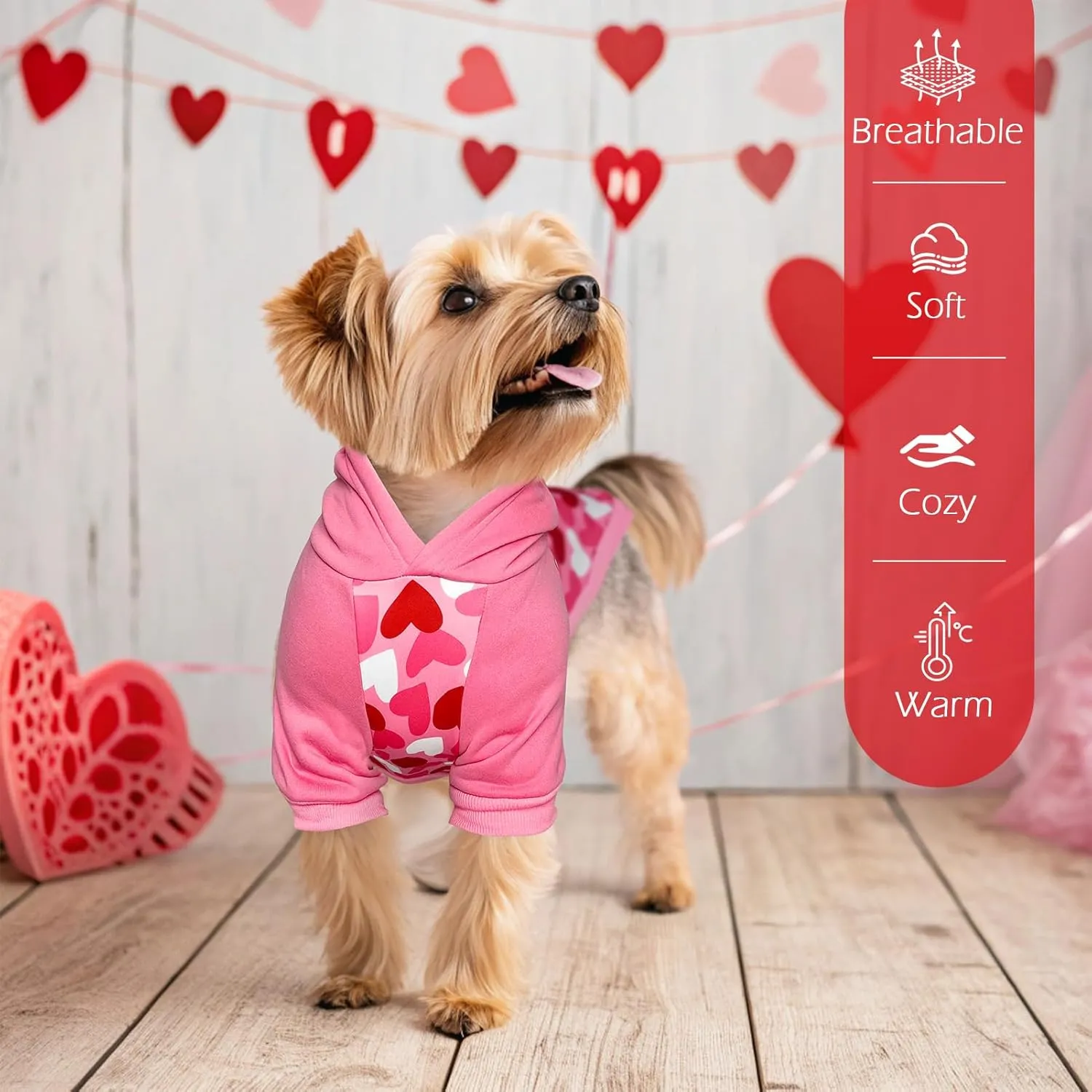 EXPAWLORER Dog Hoodie,Soft Valentine Day Dog Sweater,Winter Autumn Fleece Sweatshirt with Cute Heart Pattern,Pet Clothes Outfits for Puppy,Cat, Small Medium Large Dogs