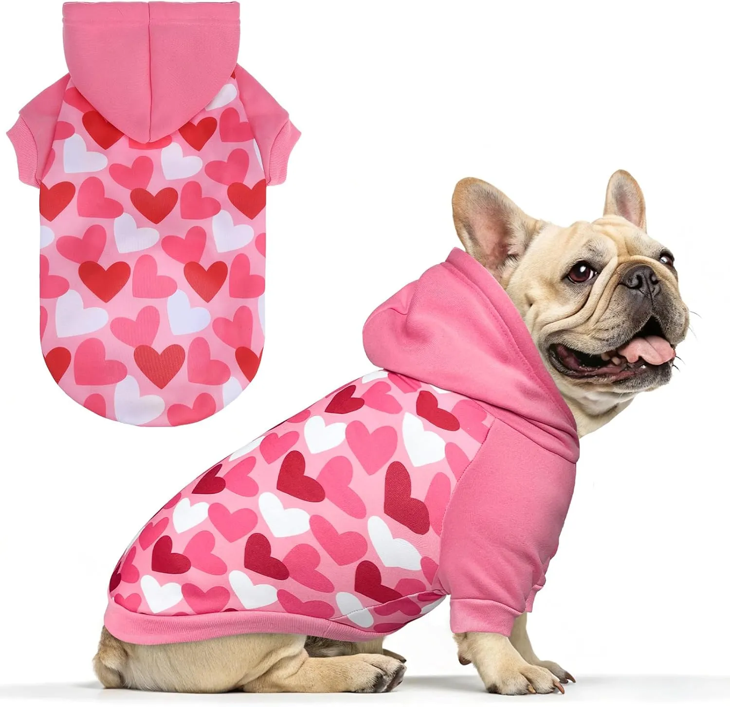 EXPAWLORER Dog Hoodie,Soft Valentine Day Dog Sweater,Winter Autumn Fleece Sweatshirt with Cute Heart Pattern,Pet Clothes Outfits for Puppy,Cat, Small Medium Large Dogs