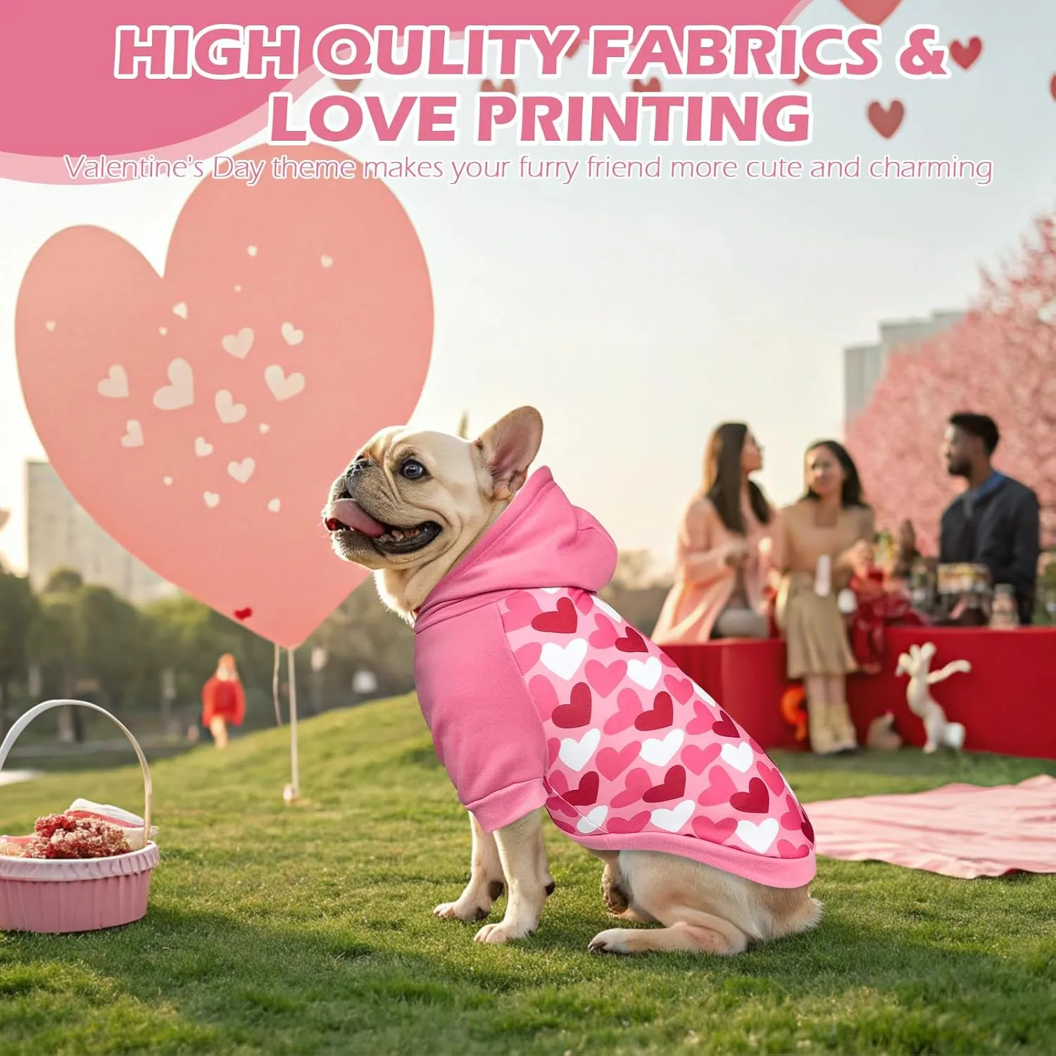 EXPAWLORER Dog Hoodie,Soft Valentine Day Dog Sweater,Winter Autumn Fleece Sweatshirt with Cute Heart Pattern,Pet Clothes Outfits for Puppy,Cat, Small Medium Large Dogs